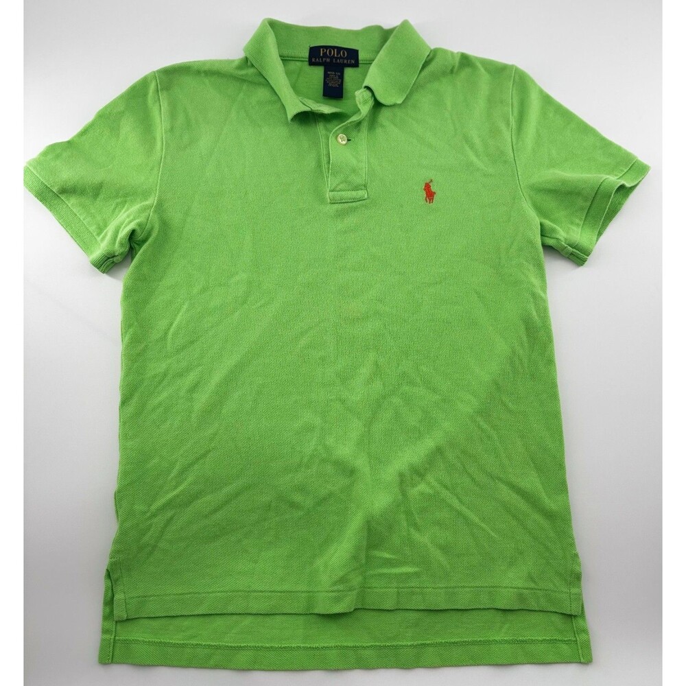 Polo Ralph Lauren Boys Size M 10-12 Lime Green Short Sleeve Mesh Polo Shirt Pony